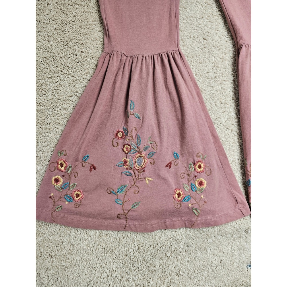 April Cornell Embroidered Bell Bottom Leggings Mauve Floral Flare Pants S Boho - Picture 2 of 7